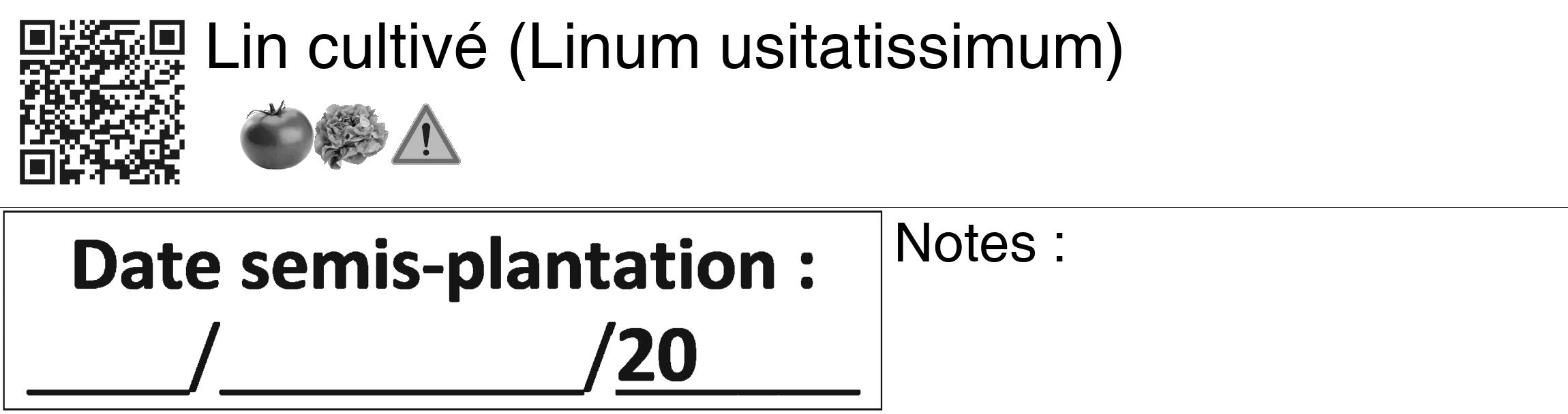 Étiquette de : Linum usitatissimum - format c - style noire60_basiquegrrvhel avec qrcode et comestibilité simplifiée