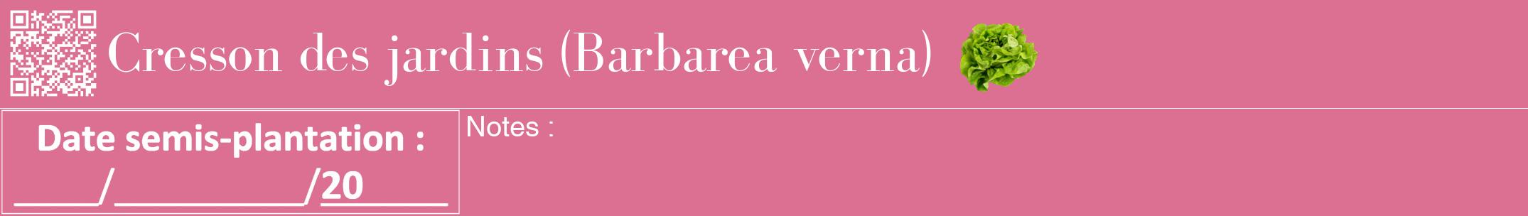 Étiquette de : Barbarea verna - format a - style blanche44bod avec qrcode et comestibilité simplifiée