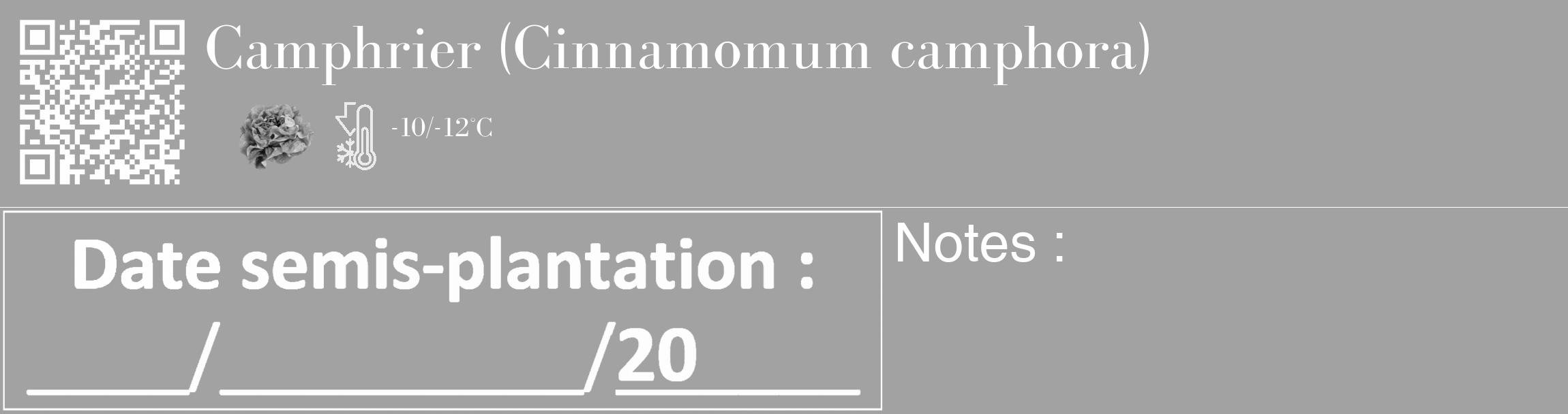 Étiquette de : Cinnamomum camphora - format c - style blanche38_basique_basiquebod avec qrcode et comestibilité simplifiée