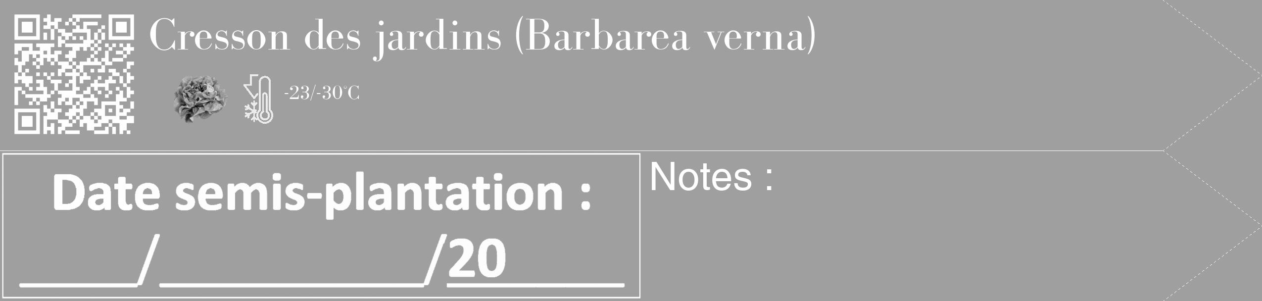 Étiquette de : Barbarea verna - format c - style blanche24_simple_simplebod avec qrcode et comestibilité simplifiée