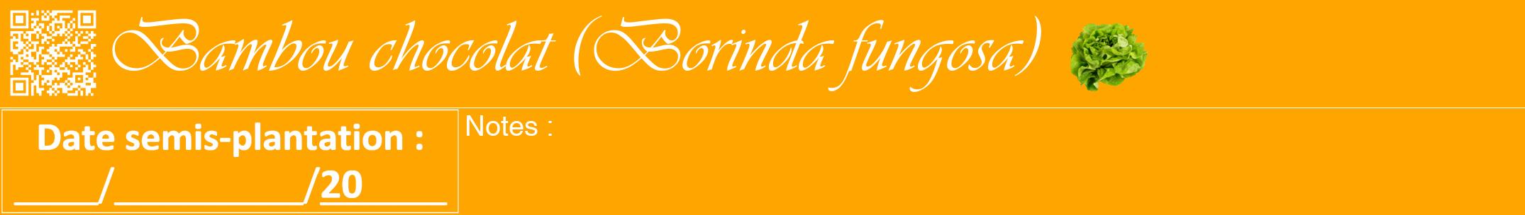 Étiquette de : Borinda fungosa - format a - style blanche22viv avec qrcode et comestibilité simplifiée