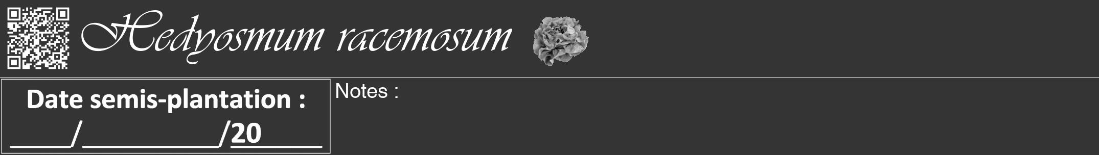 Étiquette de : Hedyosmum racemosum - format a - style blanche46viv avec qrcode et comestibilité simplifiée