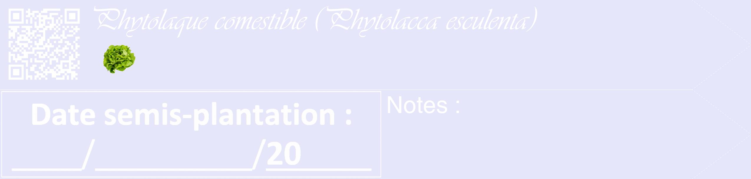 Étiquette de : Phytolacca esculenta - format c - style blanche55_simple_simpleviv avec qrcode et comestibilité simplifiée