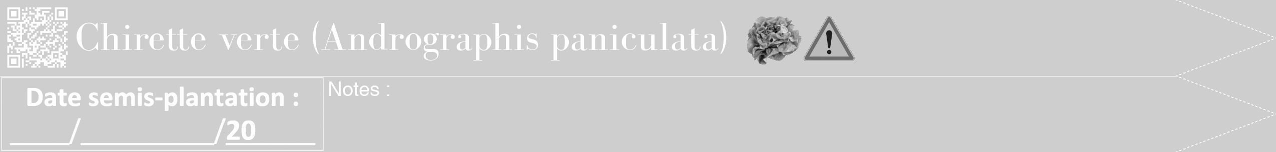 Étiquette de : Andrographis paniculata - format b - style blanche17bod avec qrcode et comestibilité simplifiée