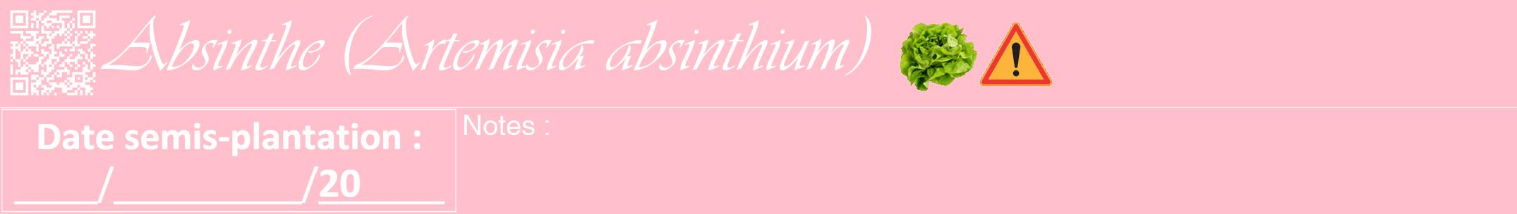 Étiquette de : Artemisia absinthium - format a - style blanche40viv avec qrcode et comestibilité simplifiée