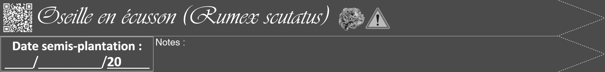 Étiquette de : Rumex scutatus - format b - style blanche9simpleviv avec qrcode et comestibilité simplifiée