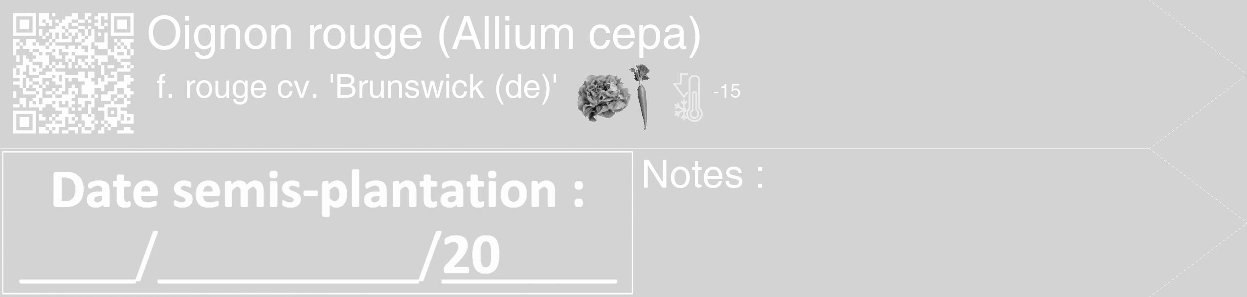 Étiquette de : Allium cepa f. rouge cv. 'Brunswick (de)' - format c - style blanche56_simple_simplehel avec qrcode et comestibilité simplifiée