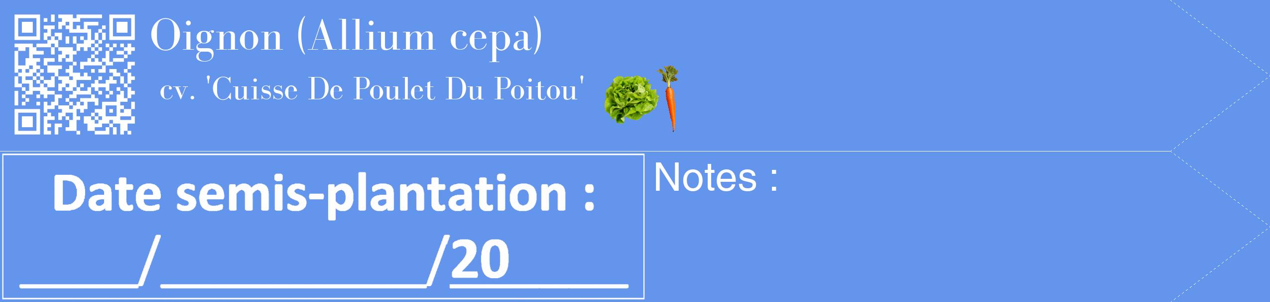 Étiquette de : Allium cepa cv. 'Cuisse De Poulet Du Poitou' - format c - style blanche4_simple_simplebod avec qrcode et comestibilité simplifiée