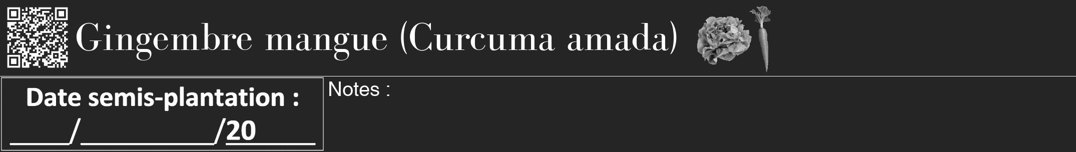 Étiquette de : Curcuma amada - format a - style blanche47bod avec qrcode et comestibilité simplifiée