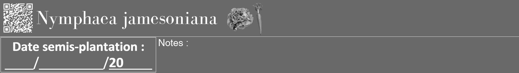 Étiquette de : Nymphaea jamesoniana - format a - style blanche11bod avec qrcode et comestibilité simplifiée