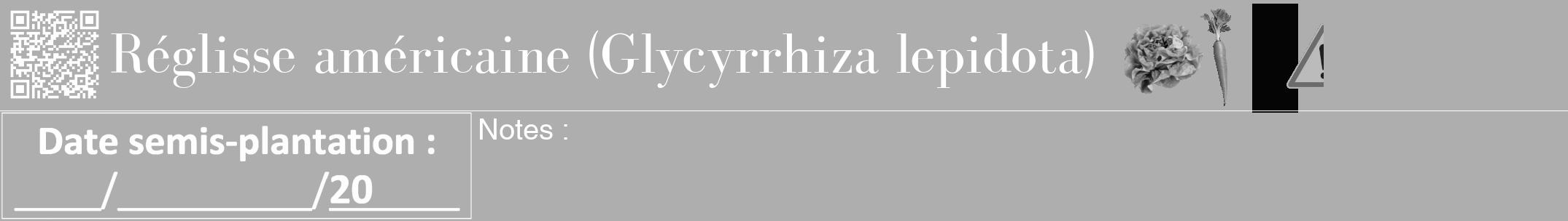 Étiquette de : Glycyrrhiza lepidota - format a - style blanche53bod avec qrcode et comestibilité simplifiée