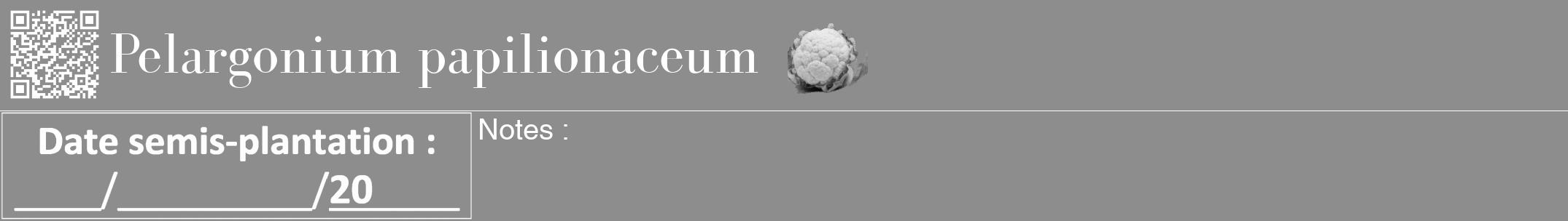Étiquette de : Pelargonium papilionaceum - format a - style blanche2bod avec qrcode et comestibilité simplifiée