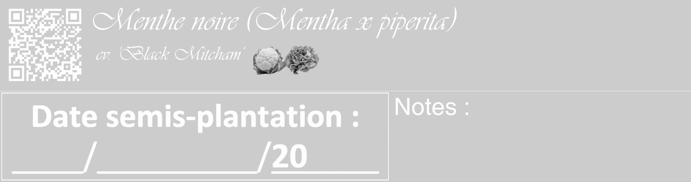 Étiquette de : Mentha x piperita cv. 'Black Mitcham' - format c - style blanche0_basique_basiqueviv avec qrcode et comestibilité simplifiée