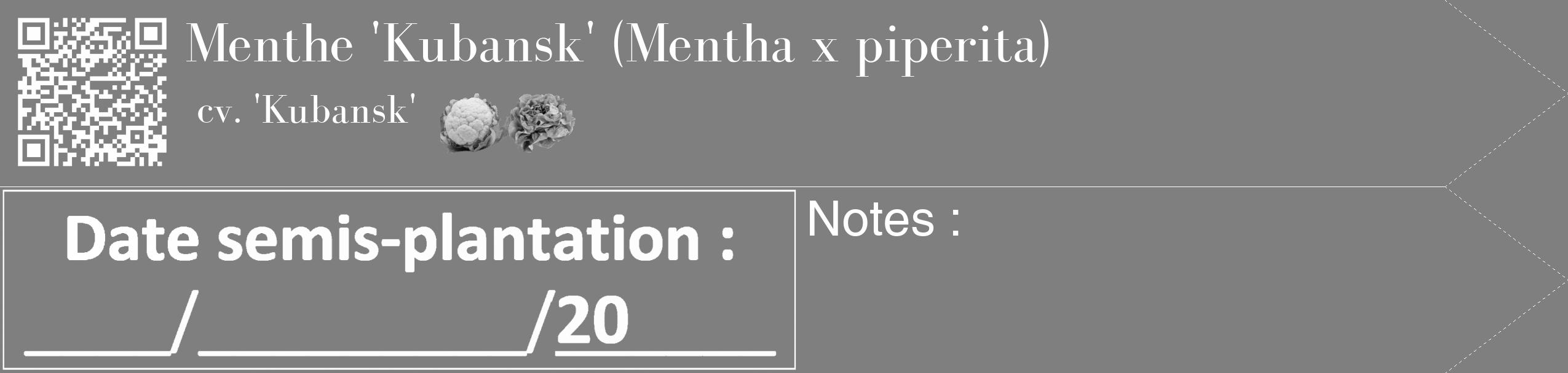 Étiquette de : Mentha x piperita cv. 'Kubansk' - format c - style blanche57_simple_simplebod avec qrcode et comestibilité simplifiée