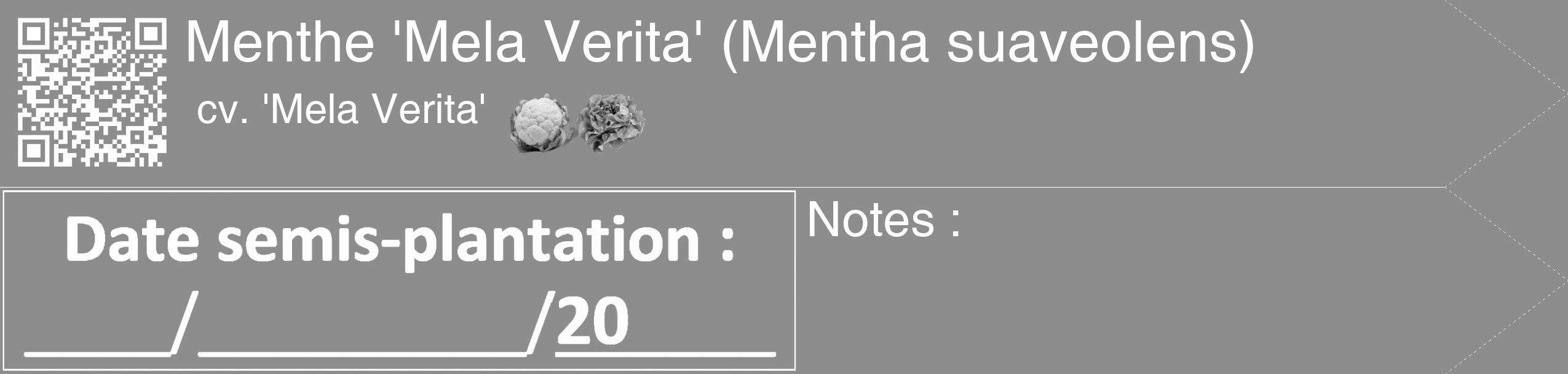 Étiquette de : Mentha suaveolens cv. 'Mela Verita' - format c - style blanche2_simple_simplehel avec qrcode et comestibilité simplifiée
