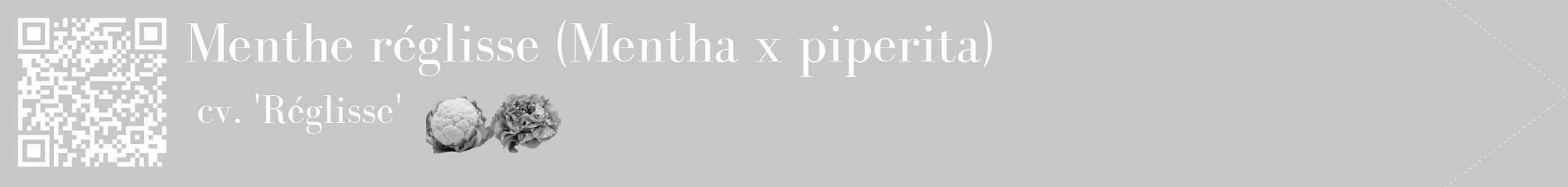 Étiquette de : Mentha x piperita cv. 'Réglisse' - format c - style blanche15_simple_simplebod avec qrcode et comestibilité simplifiée