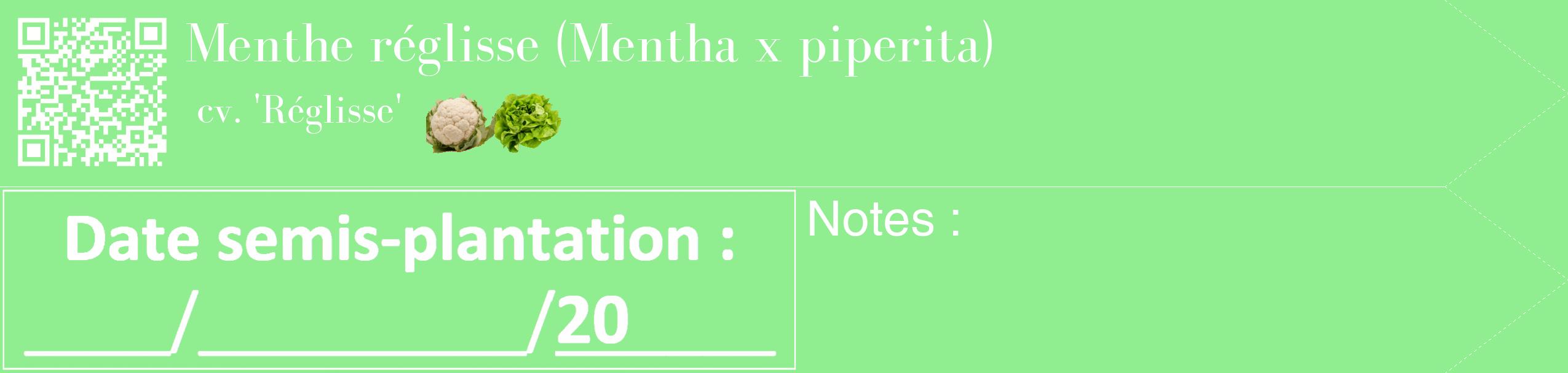 Étiquette de : Mentha x piperita cv. 'Réglisse' - format c - style blanche15_simple_simplebod avec qrcode et comestibilité simplifiée