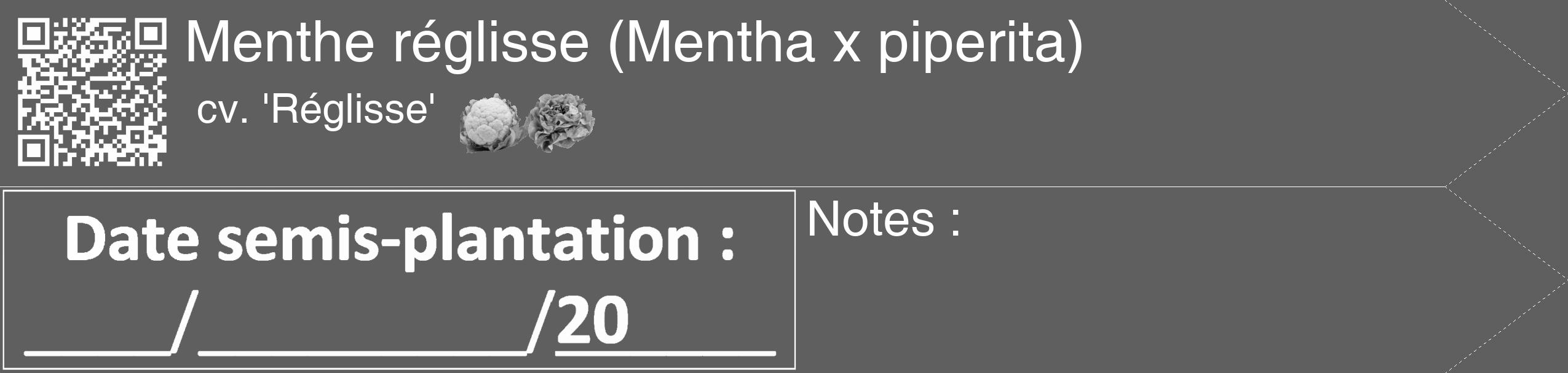 Étiquette de : Mentha x piperita cv. 'Réglisse' - format c - style blanche10_simple_simplehel avec qrcode et comestibilité simplifiée