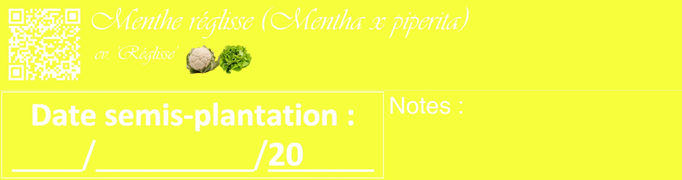 Étiquette de : Mentha x piperita cv. 'Réglisse' - format c - style blanche18_basique_basiqueviv avec qrcode et comestibilité simplifiée