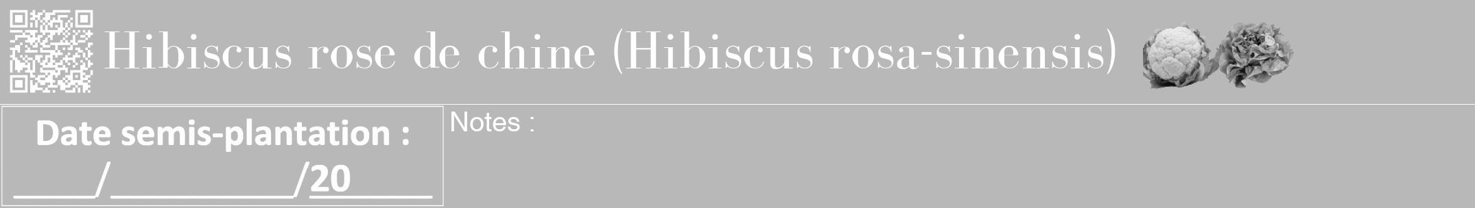 Étiquette de : Hibiscus rosa-sinensis - format a - style blanche39bod avec qrcode et comestibilité simplifiée