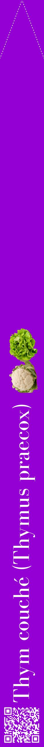 Étiquette de : Thymus praecox - format b - style blanche48bod avec qrcode et comestibilité simplifiée
