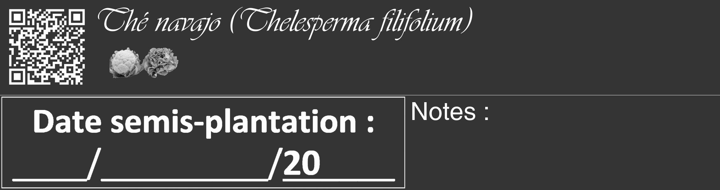 Étiquette de : Thelesperma filifolium - format c - style blanche46_basique_basiqueviv avec qrcode et comestibilité simplifiée