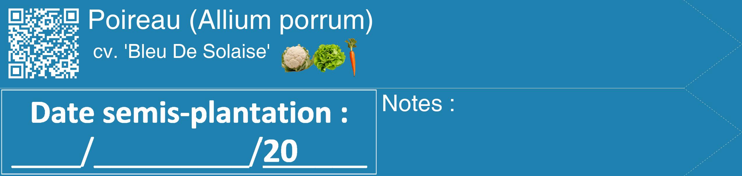 Étiquette de : Allium porrum cv. 'Bleu De Solaise' - format c - style blanche6_simple_simplehel avec qrcode et comestibilité simplifiée