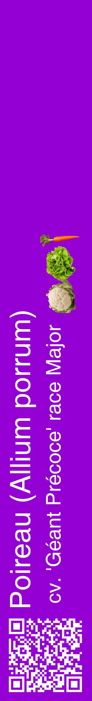 Étiquette de : Allium porrum cv. 'Géant Précoce' race Major - format c - style blanche48_basiquehel avec qrcode et comestibilité simplifiée