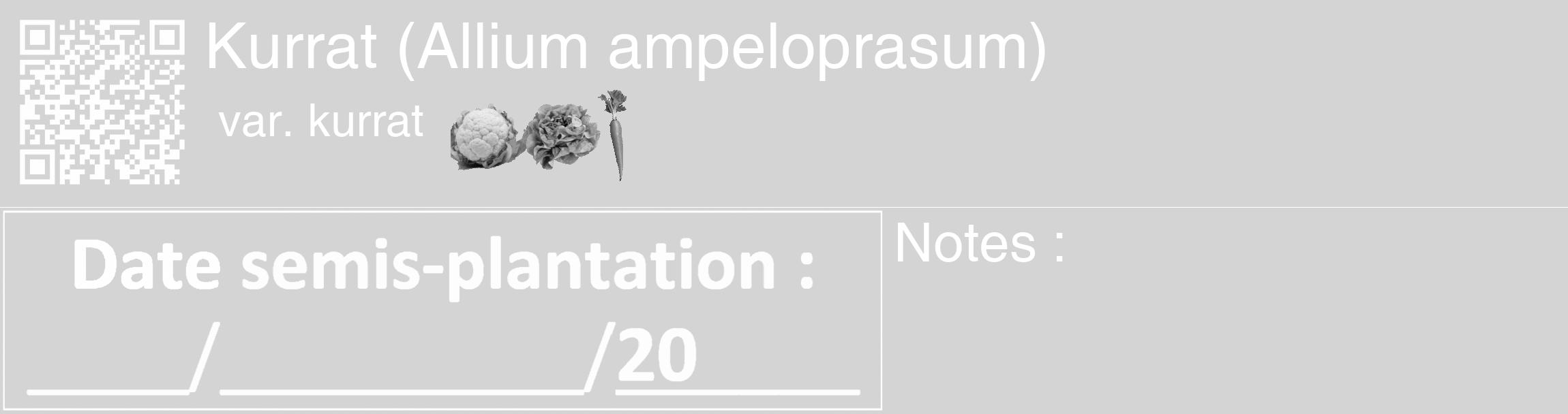 Étiquette de : Allium ampeloprasum var. kurrat - format c - style blanche40_basique_basiquehel avec qrcode et comestibilité simplifiée