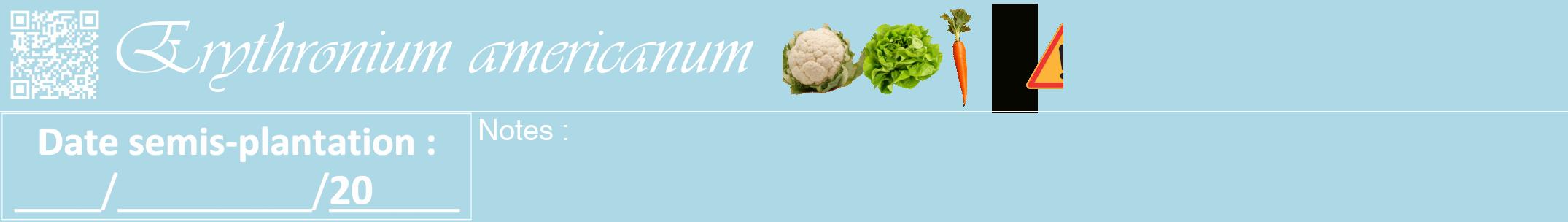 Étiquette de : Erythronium americanum - format a - style blanche0viv avec qrcode et comestibilité simplifiée