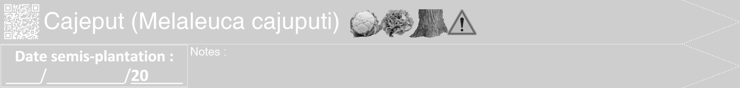 Étiquette de : Melaleuca cajuputi - format b - style blanche17hel avec qrcode et comestibilité simplifiée