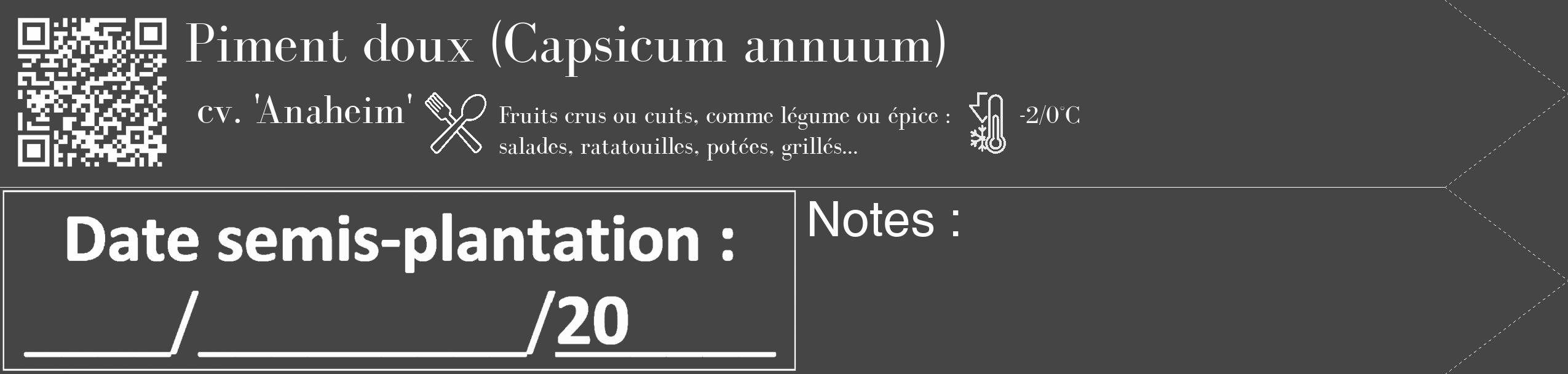 Étiquette de : Capsicum annuum cv. 'Anaheim' - format c - style blanche58simple_simple_simplebod avec qrcode et comestibilité simplifiée