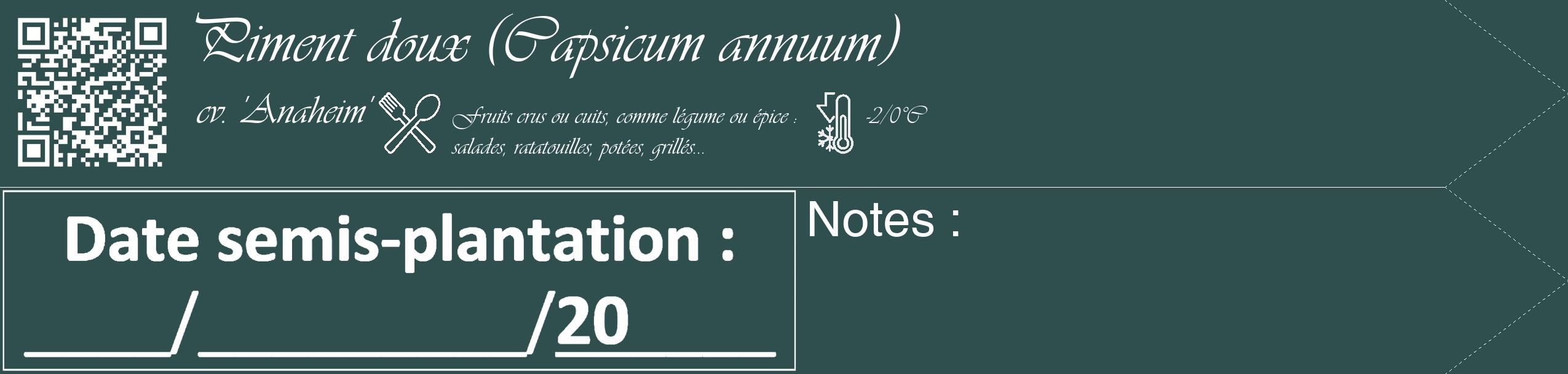Étiquette de : Capsicum annuum cv. 'Anaheim' - format c - style blanche58simple_simple_simpleviv avec qrcode et comestibilité simplifiée
