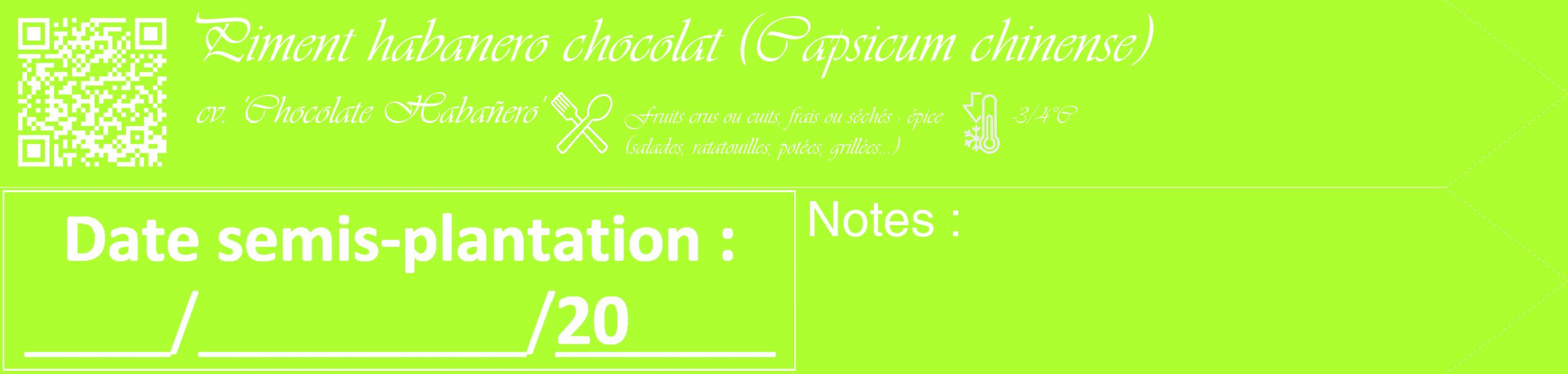Étiquette de : Capsicum chinense cv. 'Chocolate Habañero' - format c - style blanche17simple_simple_simpleviv avec qrcode et comestibilité simplifiée