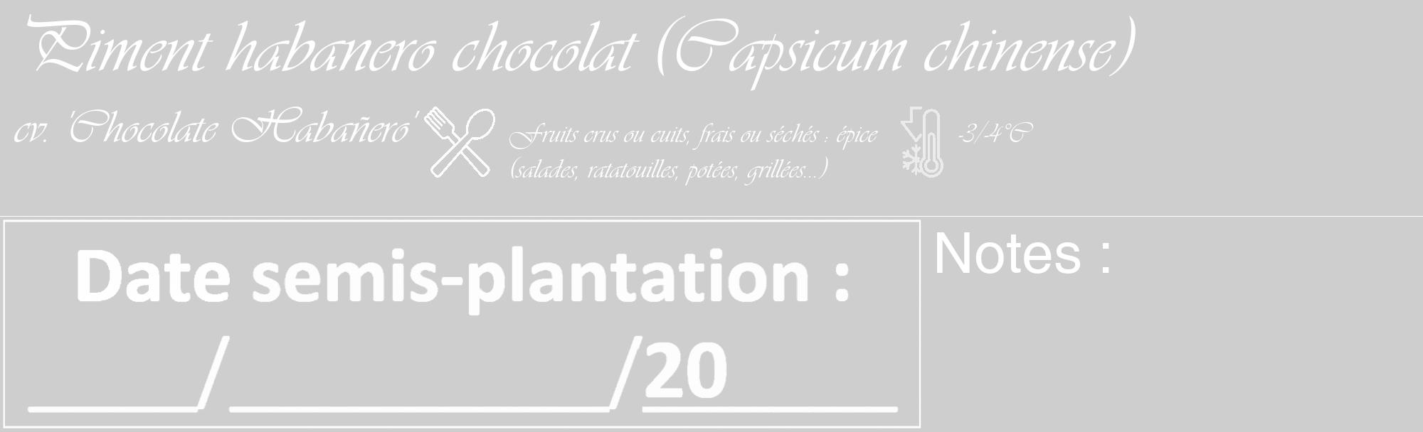 Étiquette de : Capsicum chinense cv. 'Chocolate Habañero' - format c - style blanche17basique_basique_basiqueviv avec comestibilité simplifiée