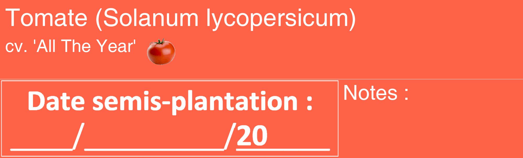 Étiquette de : Solanum lycopersicum cv. 'All The Year' - format c - style blanche25_basique_basiquehel avec comestibilité simplifiée