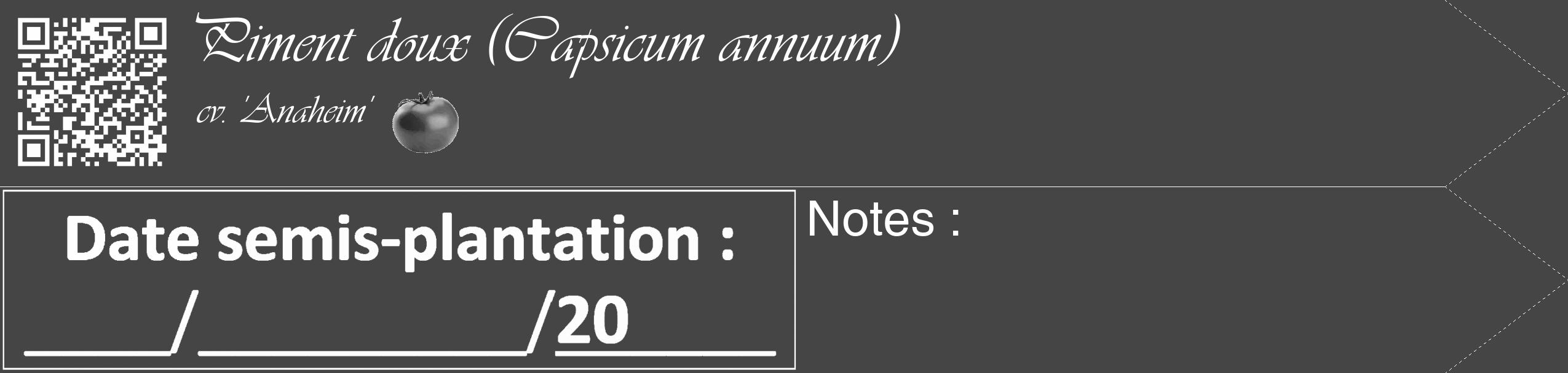 Étiquette de : Capsicum annuum cv. 'Anaheim' - format c - style blanche58simple_simple_simpleviv avec qrcode et comestibilité simplifiée