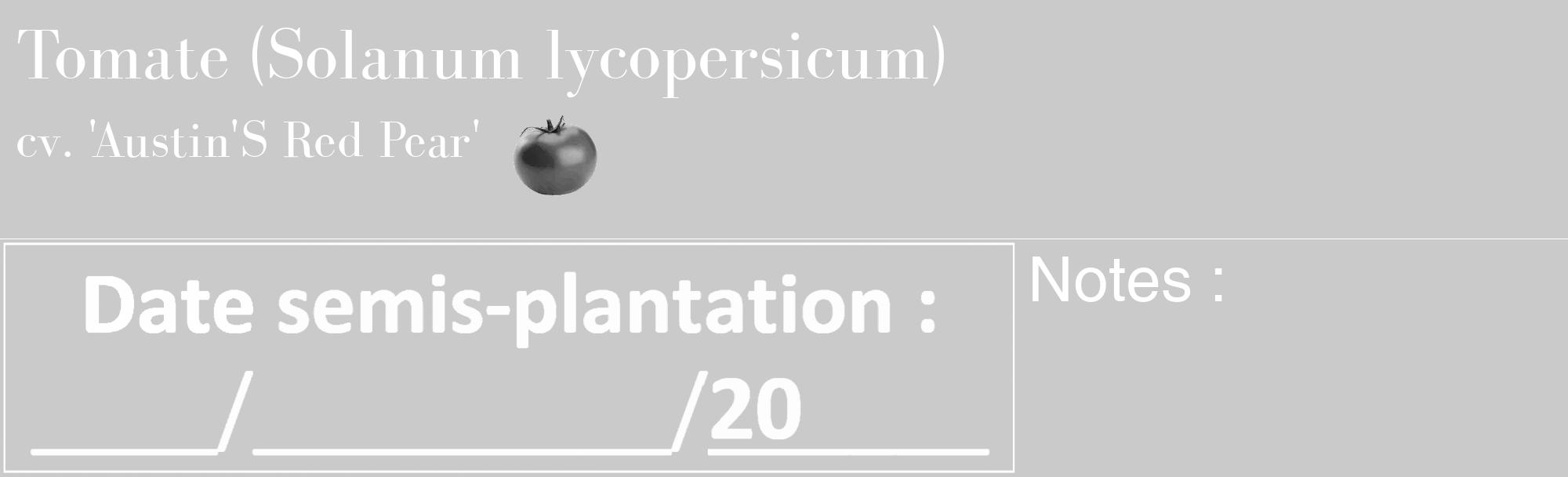 Étiquette de : Solanum lycopersicum cv. 'Austin'S Red Pear' - format c - style blanche21basique_basique_basiquebod avec comestibilité simplifiée