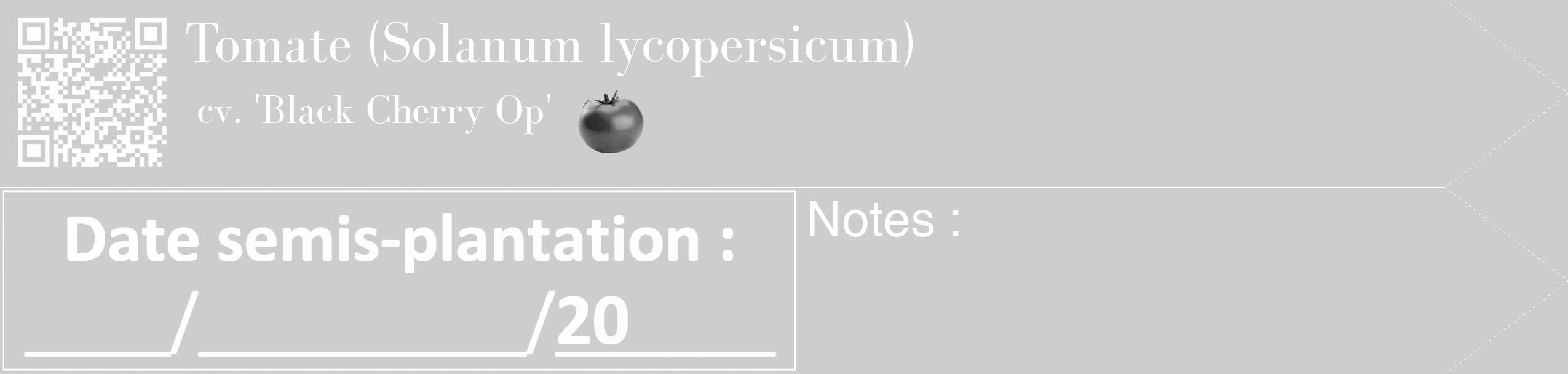 Étiquette de : Solanum lycopersicum cv. 'Black Cherry Op' - format c - style blanche41_simple_simplebod avec qrcode et comestibilité simplifiée