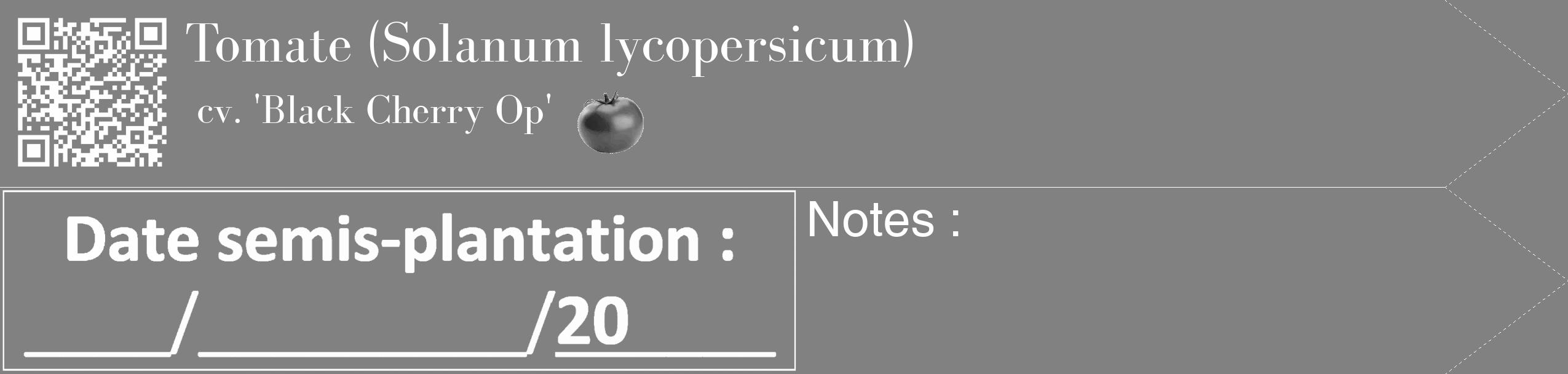 Étiquette de : Solanum lycopersicum cv. 'Black Cherry Op' - format c - style blanche50_simple_simplebod avec qrcode et comestibilité simplifiée