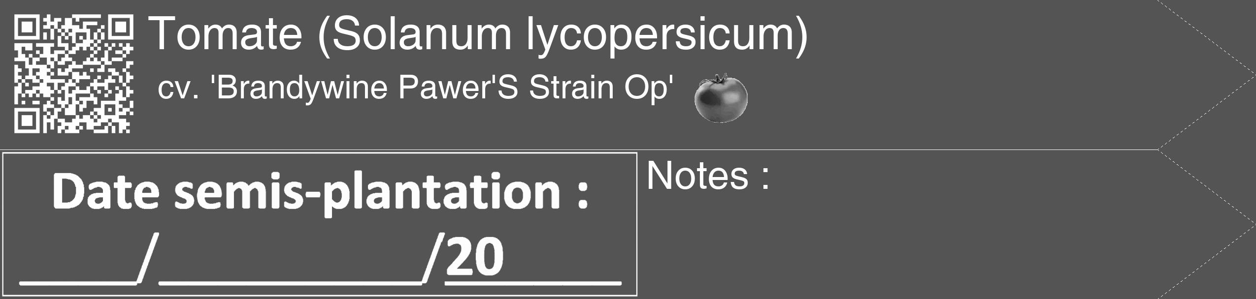 Étiquette de : Solanum lycopersicum cv. 'Brandywine Pawer'S Strain Op' - format c - style blanche36_simple_simplehel avec qrcode et comestibilité simplifiée