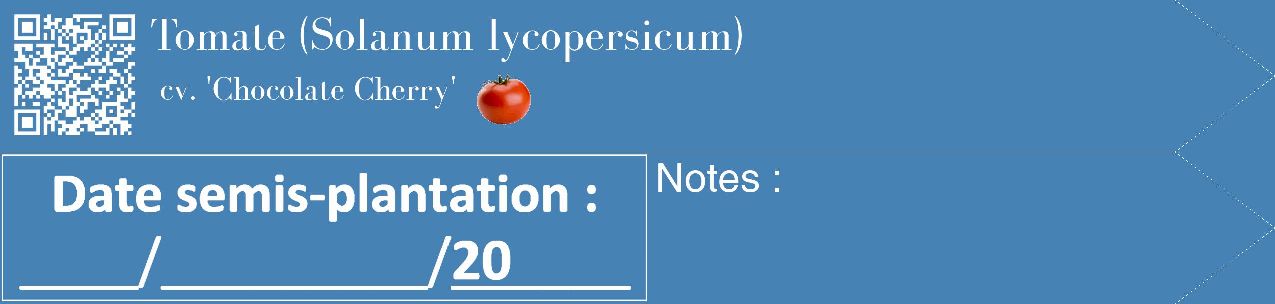 Étiquette de : Solanum lycopersicum cv. 'Chocolate Cherry' - format c - style blanche5_simple_simplebod avec qrcode et comestibilité simplifiée