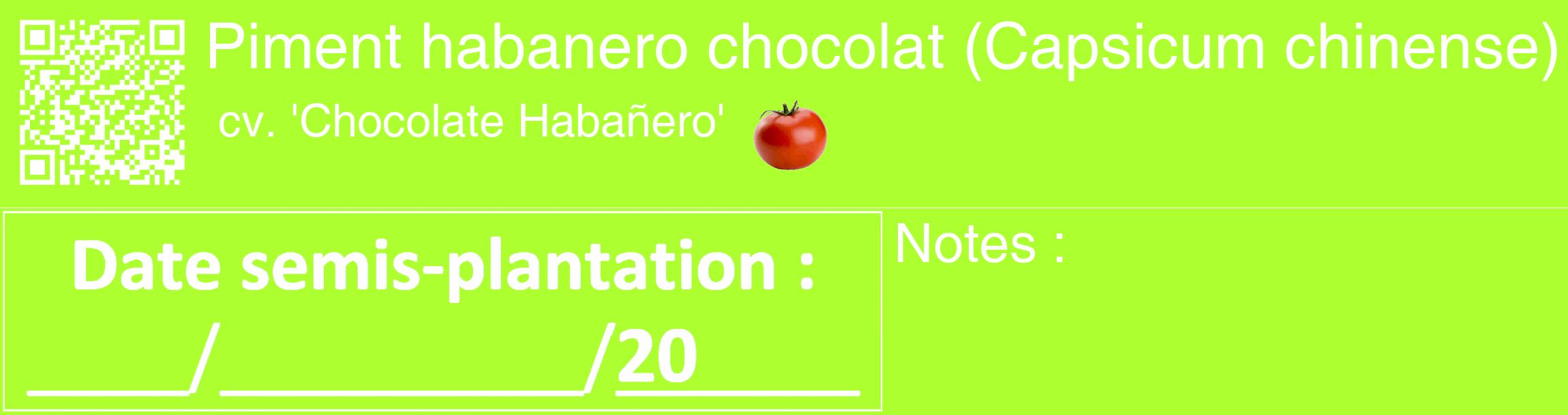 Étiquette de : Capsicum chinense cv. 'Chocolate Habañero' - format c - style blanche17_basique_basiquehel avec qrcode et comestibilité simplifiée