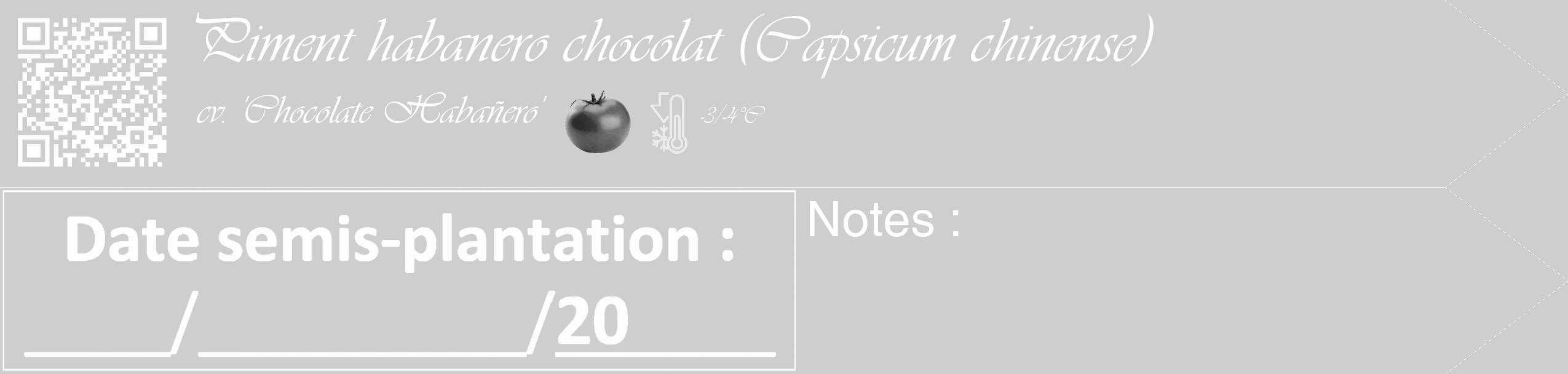 Étiquette de : Capsicum chinense cv. 'Chocolate Habañero' - format c - style blanche17simple_simple_simpleviv avec qrcode et comestibilité simplifiée
