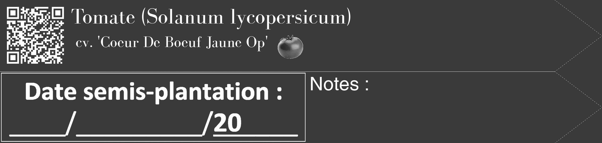 Étiquette de : Solanum lycopersicum cv. 'Coeur De Boeuf Jaune Op' - format c - style blanche8simple_simple_simplebod avec qrcode et comestibilité simplifiée