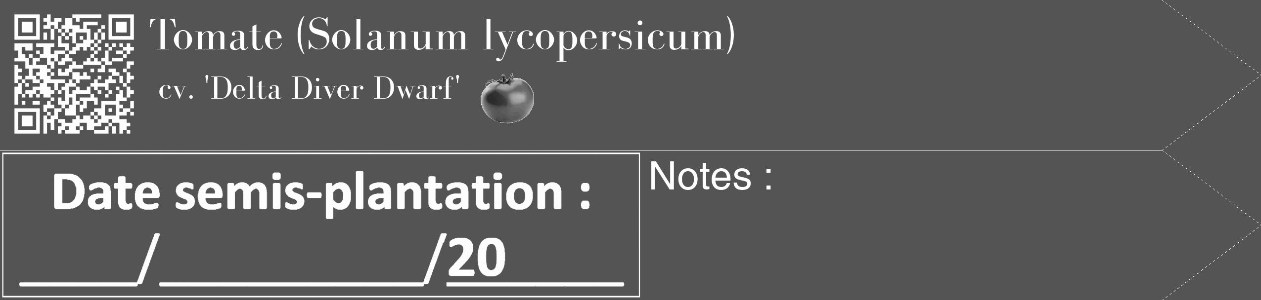Étiquette de : Solanum lycopersicum cv. 'Delta Diver Dwarf' - format c - style blanche36_simple_simplebod avec qrcode et comestibilité simplifiée