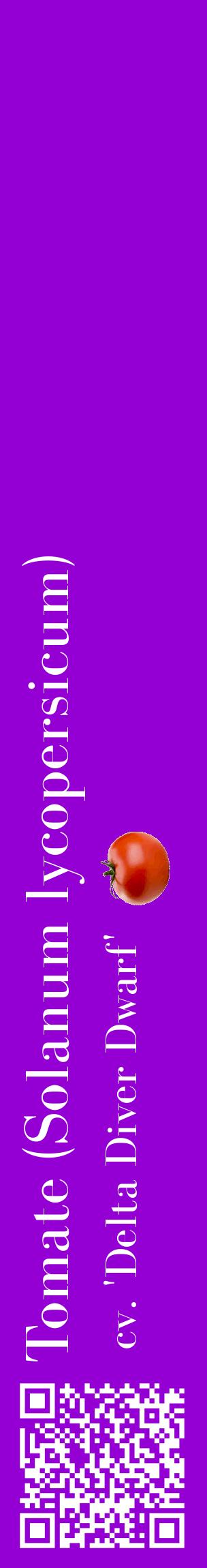 Étiquette de : Solanum lycopersicum cv. 'Delta Diver Dwarf' - format c - style blanche48_basiquebod avec qrcode et comestibilité simplifiée