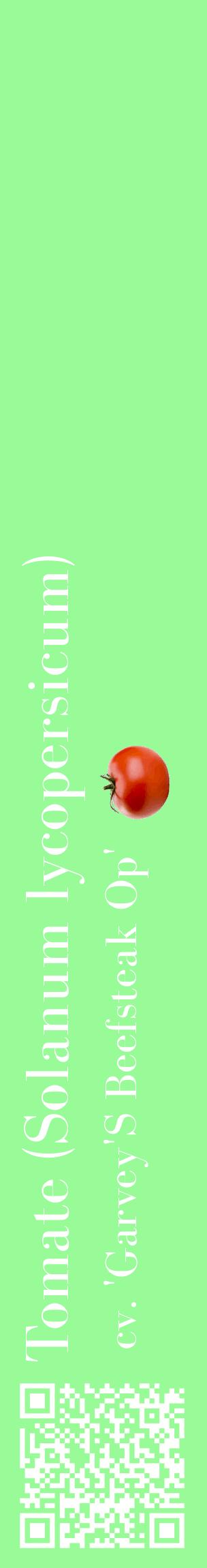 Étiquette de : Solanum lycopersicum cv. 'Garvey'S Beefsteak Op' - format c - style blanche14_basiquebod avec qrcode et comestibilité simplifiée