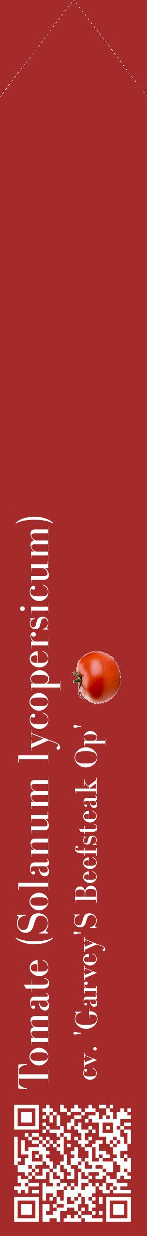Étiquette de : Solanum lycopersicum cv. 'Garvey'S Beefsteak Op' - format c - style blanche33_simplebod avec qrcode et comestibilité simplifiée