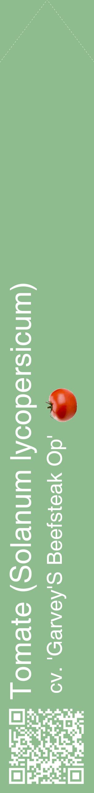 Étiquette de : Solanum lycopersicum cv. 'Garvey'S Beefsteak Op' - format c - style blanche13_simplehel avec qrcode et comestibilité simplifiée